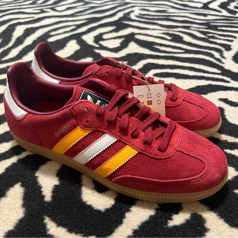 NWT Adidas Samba OG Sneakers Collegiate Burgundy Crew Yellow Men 9/Women 10 - Picture 7 of 14